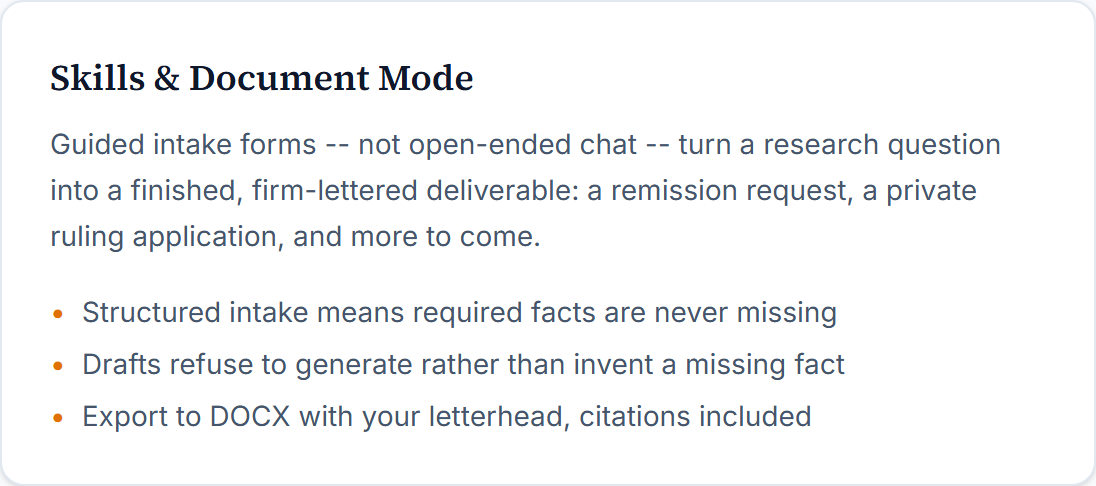 KR Tax Agents Skills and Document Mode feature card