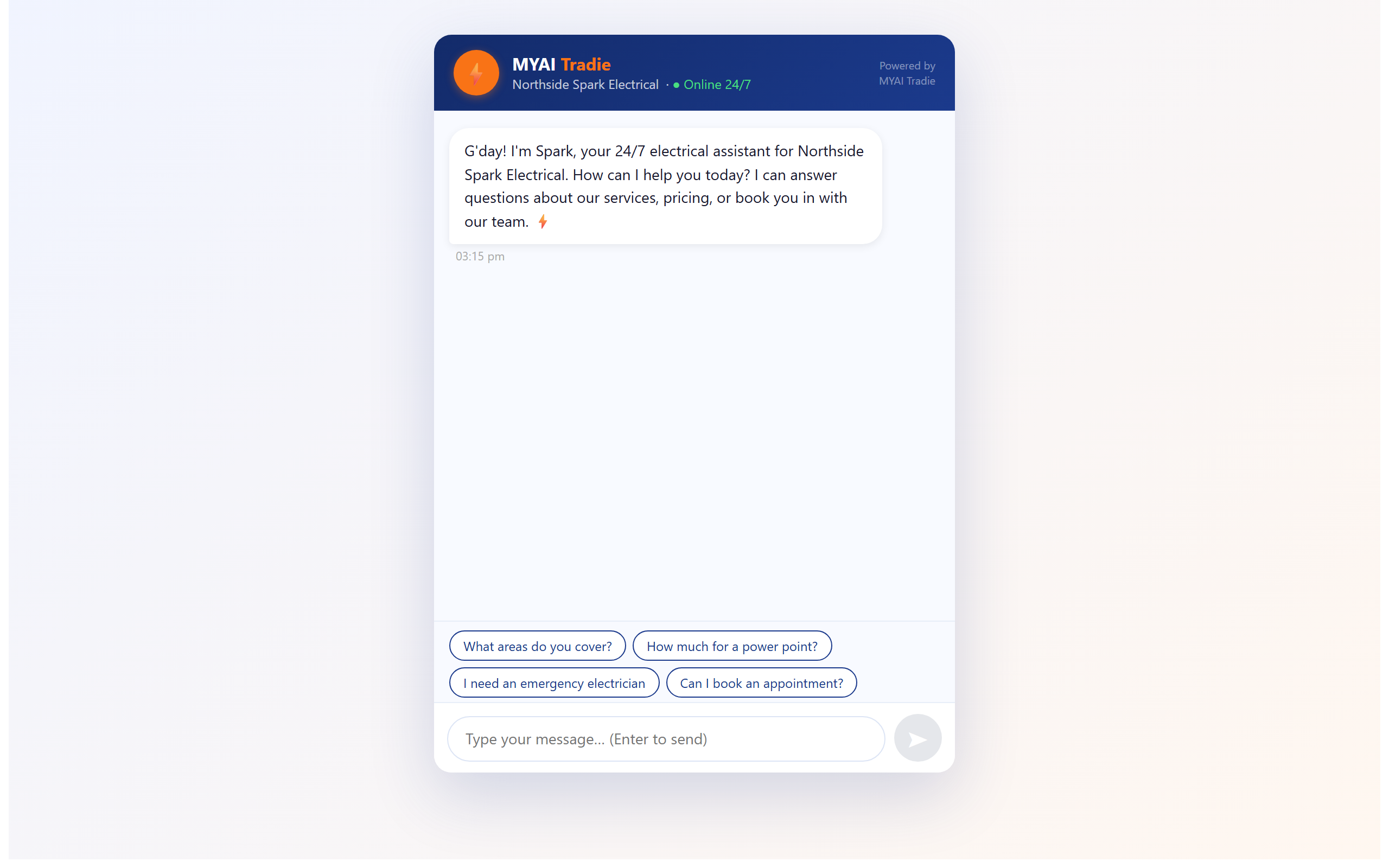 Sparky answering a customer enquiry live